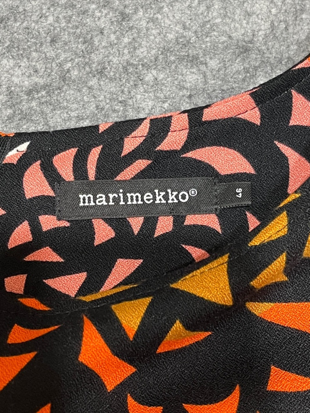 Marimekko Black Dress with Orange and Pink Abstract Print - Picture 10 of 12